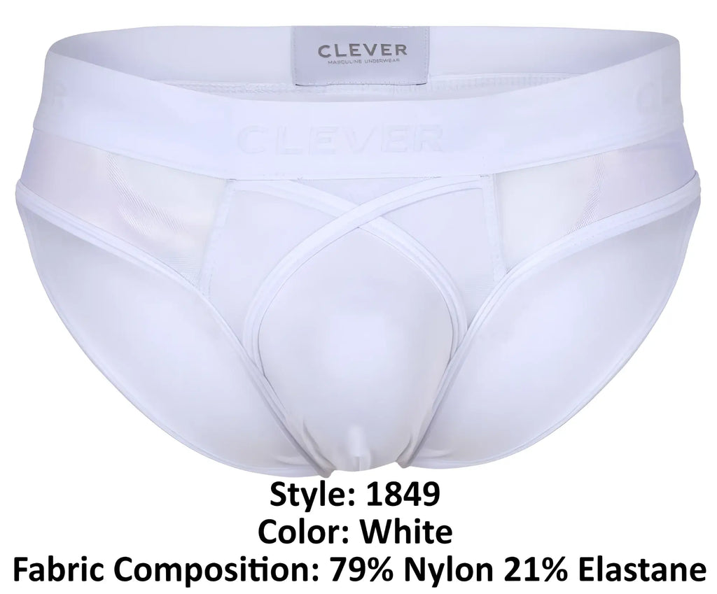 White clever 1849 eros bikini briefs with mesh panel and elastic waistband in white color