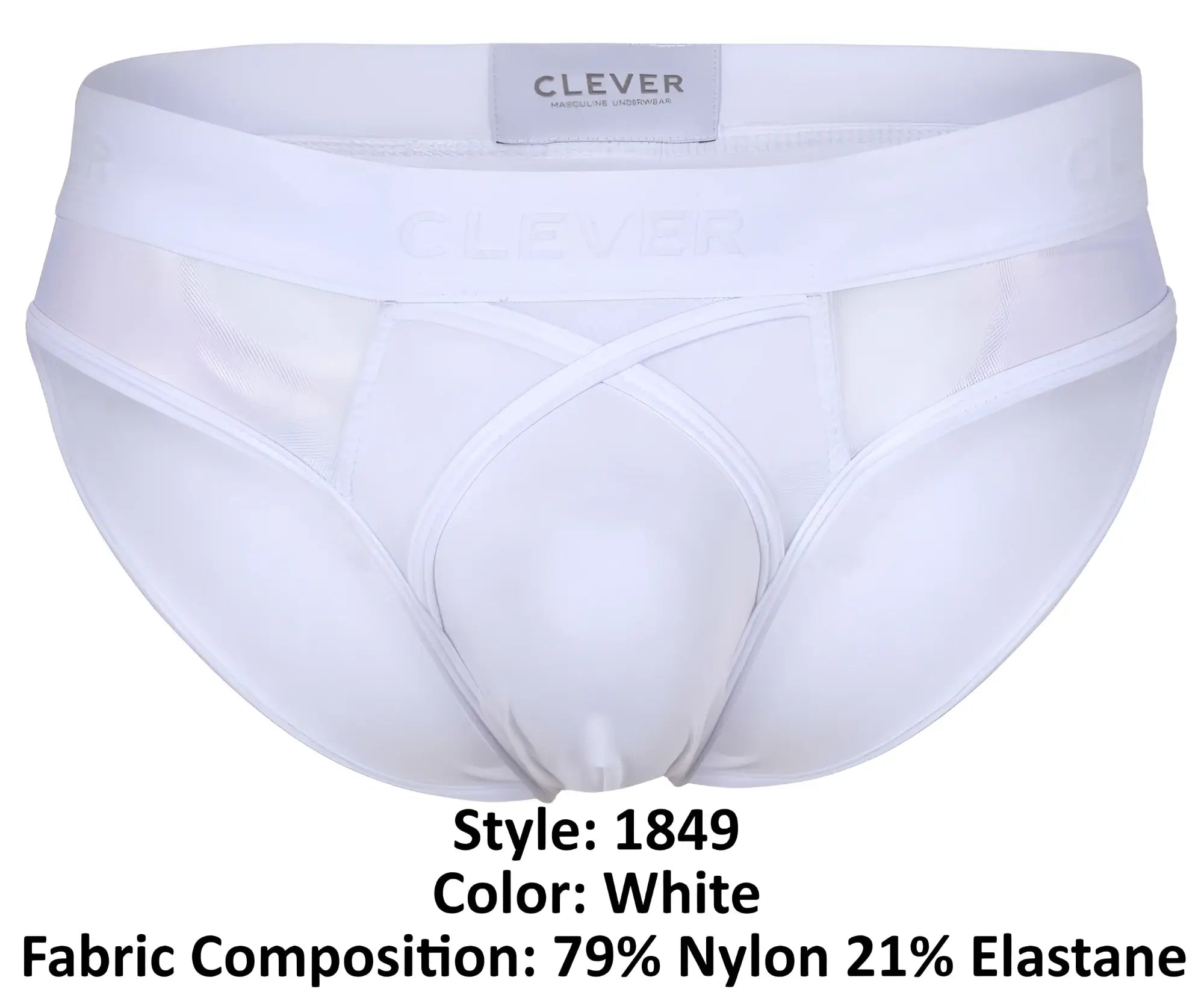 White clever 1849 eros bikini briefs with mesh panel and elastic waistband in white color