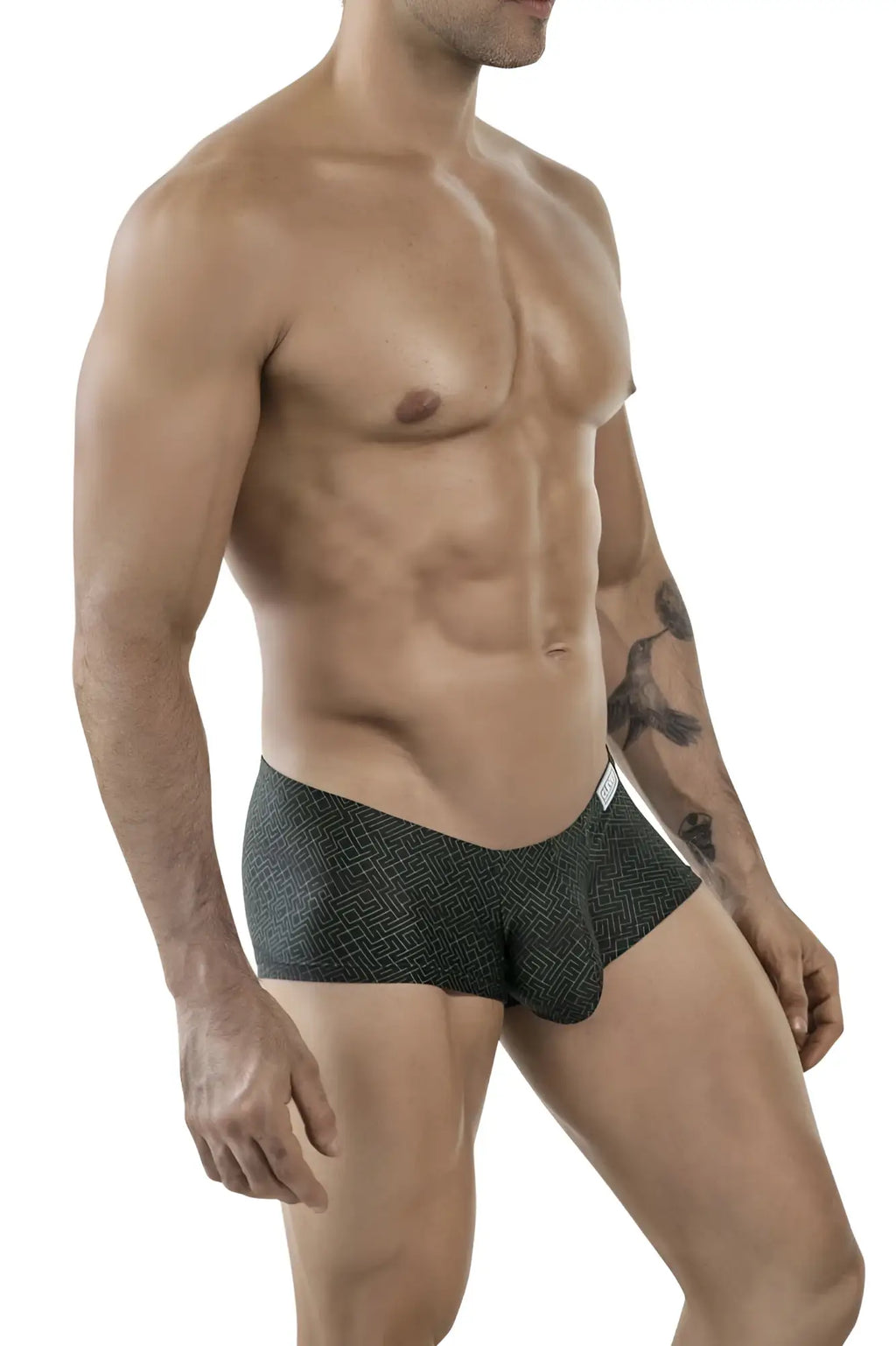 Dark green clever 1852 laberin trunks with subtle geometric pattern in black designed for comfortable wear