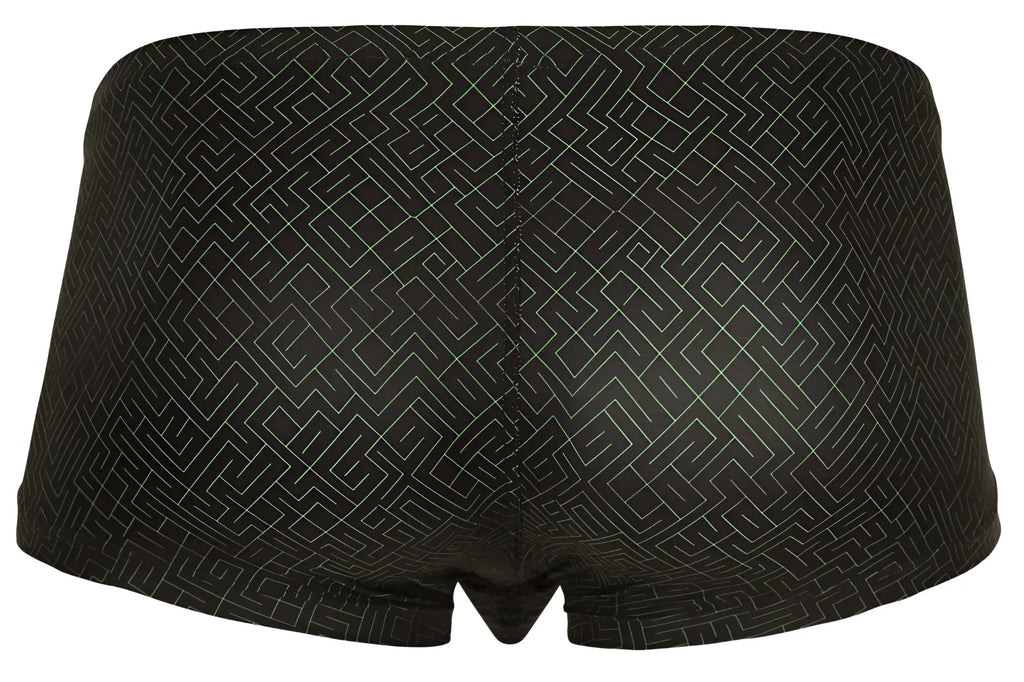 Black clever 1852 laberin trunks briefs with subtle light gray geometric maze pattern for comfortable everyday wear