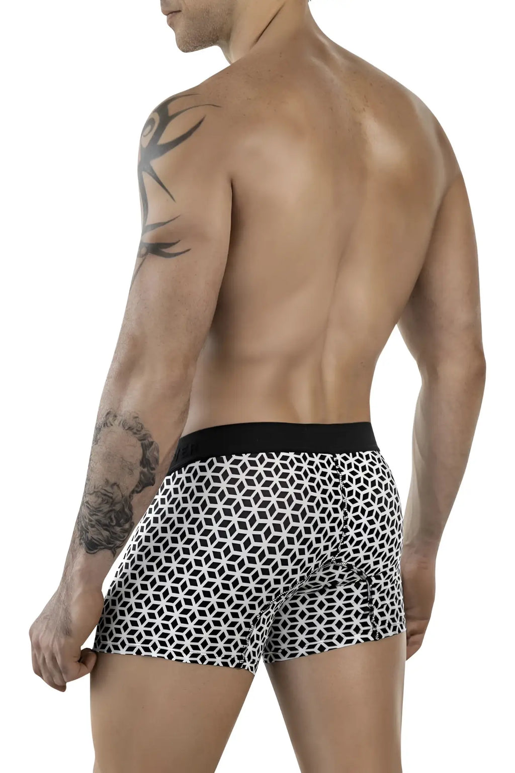 Clever 1854 Cuadricula trunks men’s boxer briefs white black geometric pattern with solid black waistband