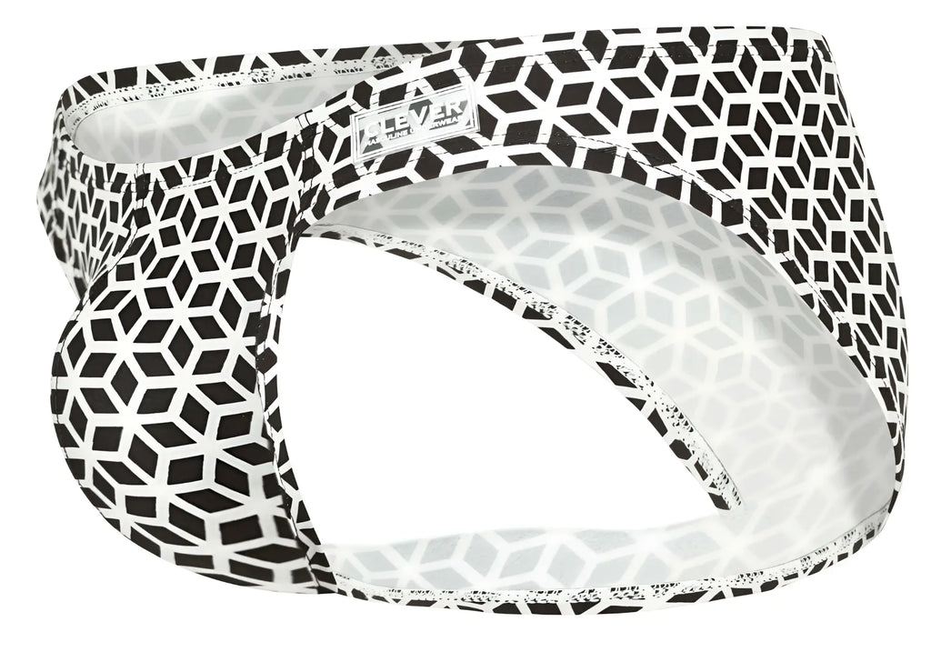Clever 1857 Cuadricula bikini mens briefs in white with black and white geometric pattern and modern sleek design