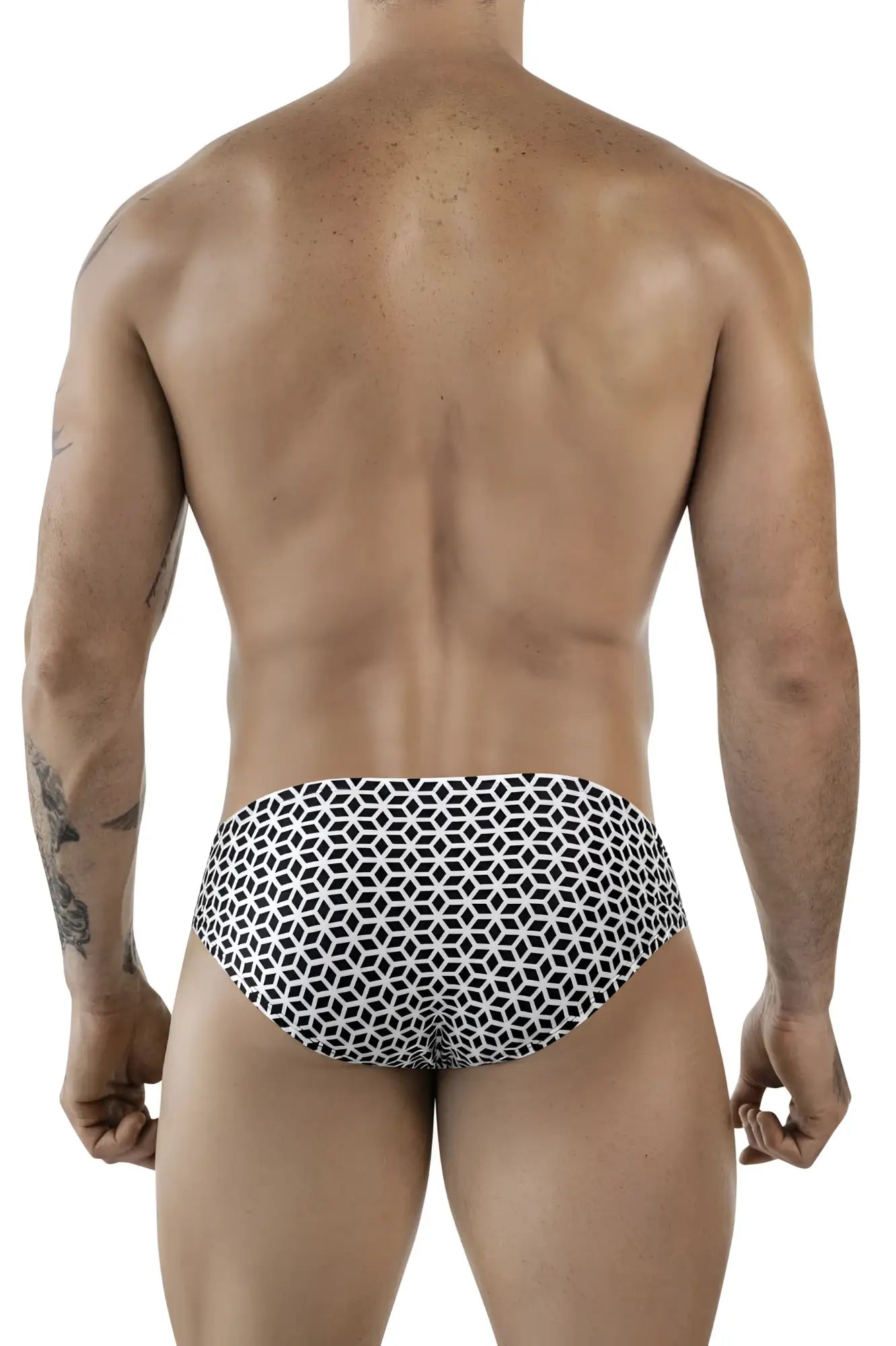 Black and white geometric patterned swim trunks clever 1857 cuadricula bikini color white for beachwear