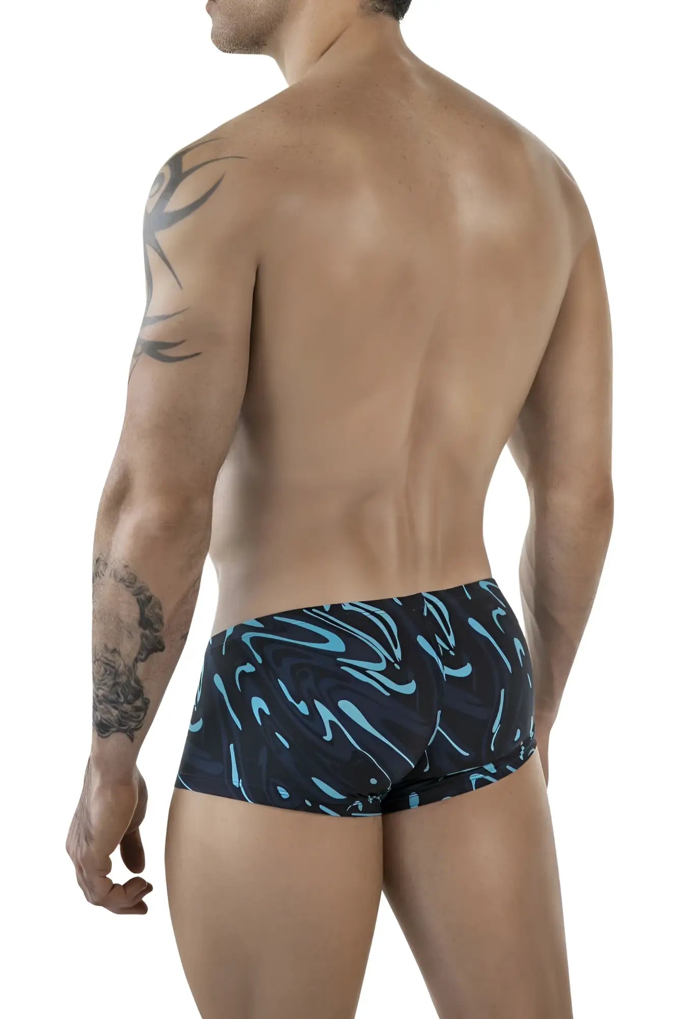 Clever 1860 Grosh dark blue swim trunks with vibrant turquoise abstract wave pattern for casual beachwear
