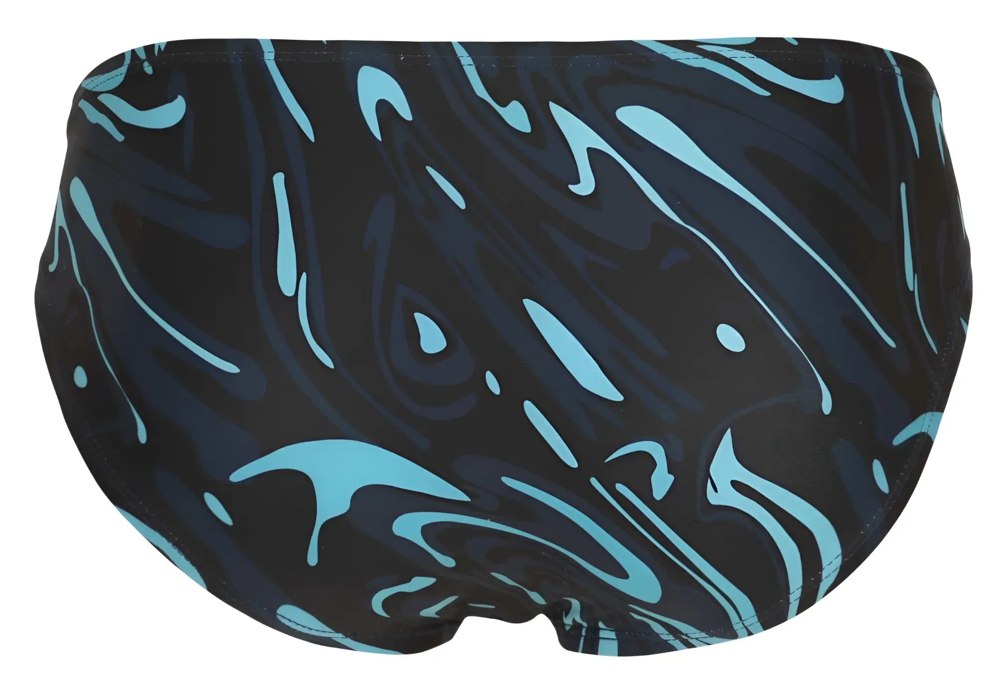 Black swim trunks with a dynamic turquoise swirl pattern from clever 1861 grosh bikini color dark blue collection