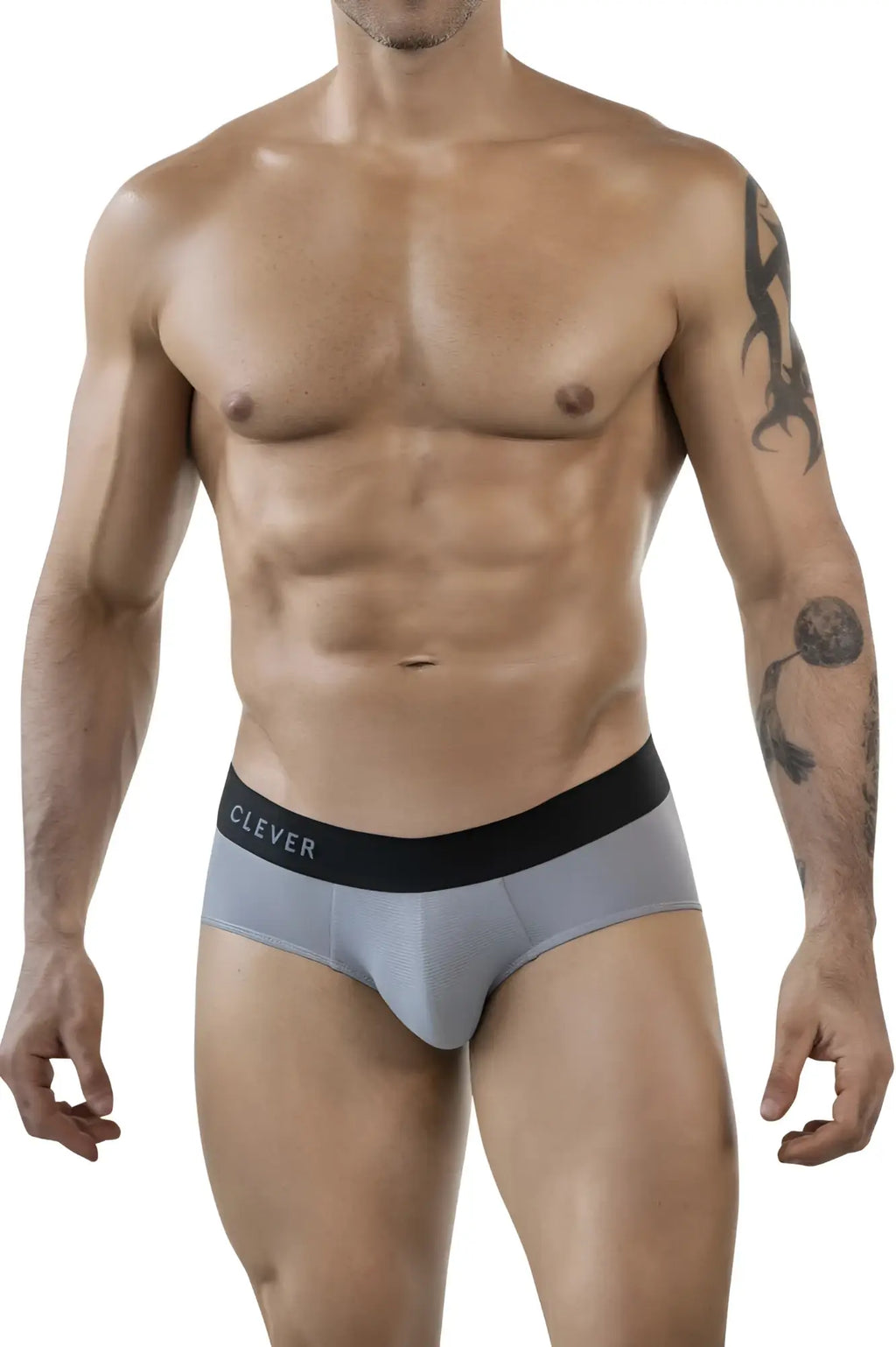 Gray clever 1862 oneal briefs with a black waistband featuring white clever lettering for comfortable daily wear