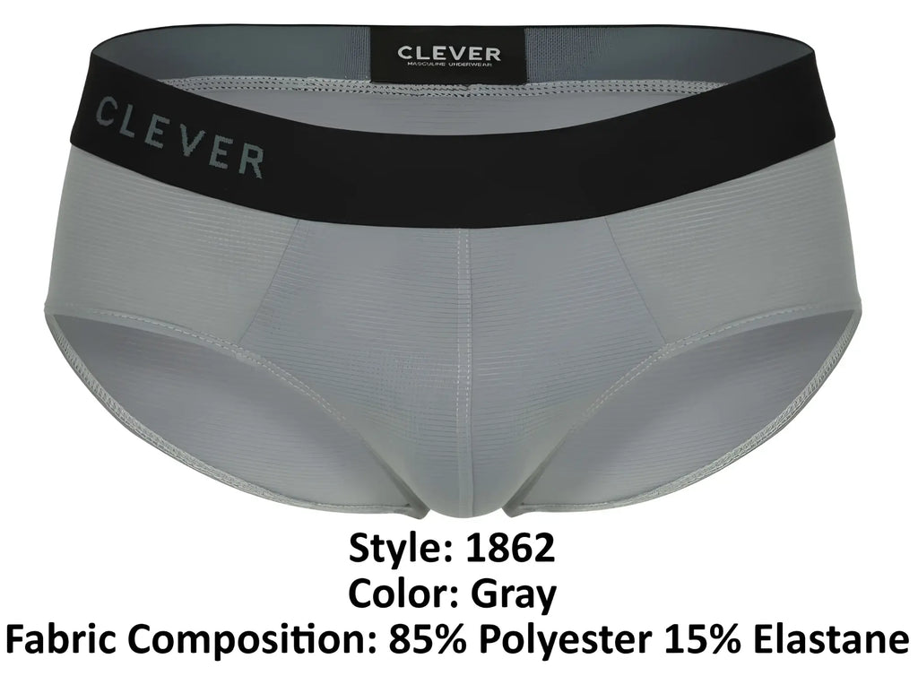 Gray clever 1862 oneal briefs with a black waistband made of 85% polyester and 15% elastane fabric composition
