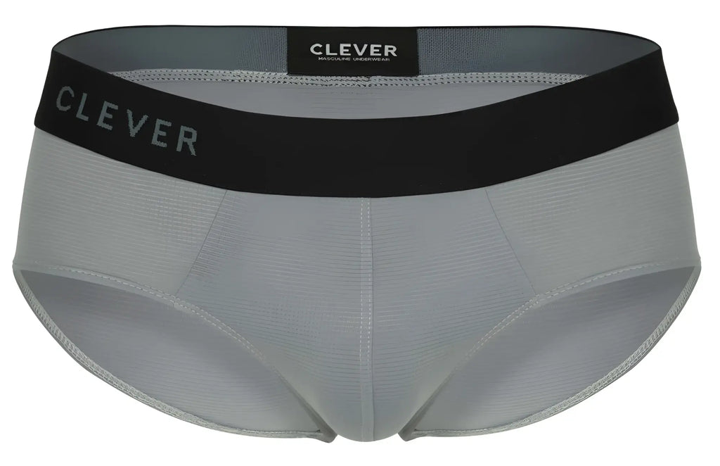 Gray clever 1862 oneal briefs with black waistband featuring clever brand name in white lettering for comfortable wear