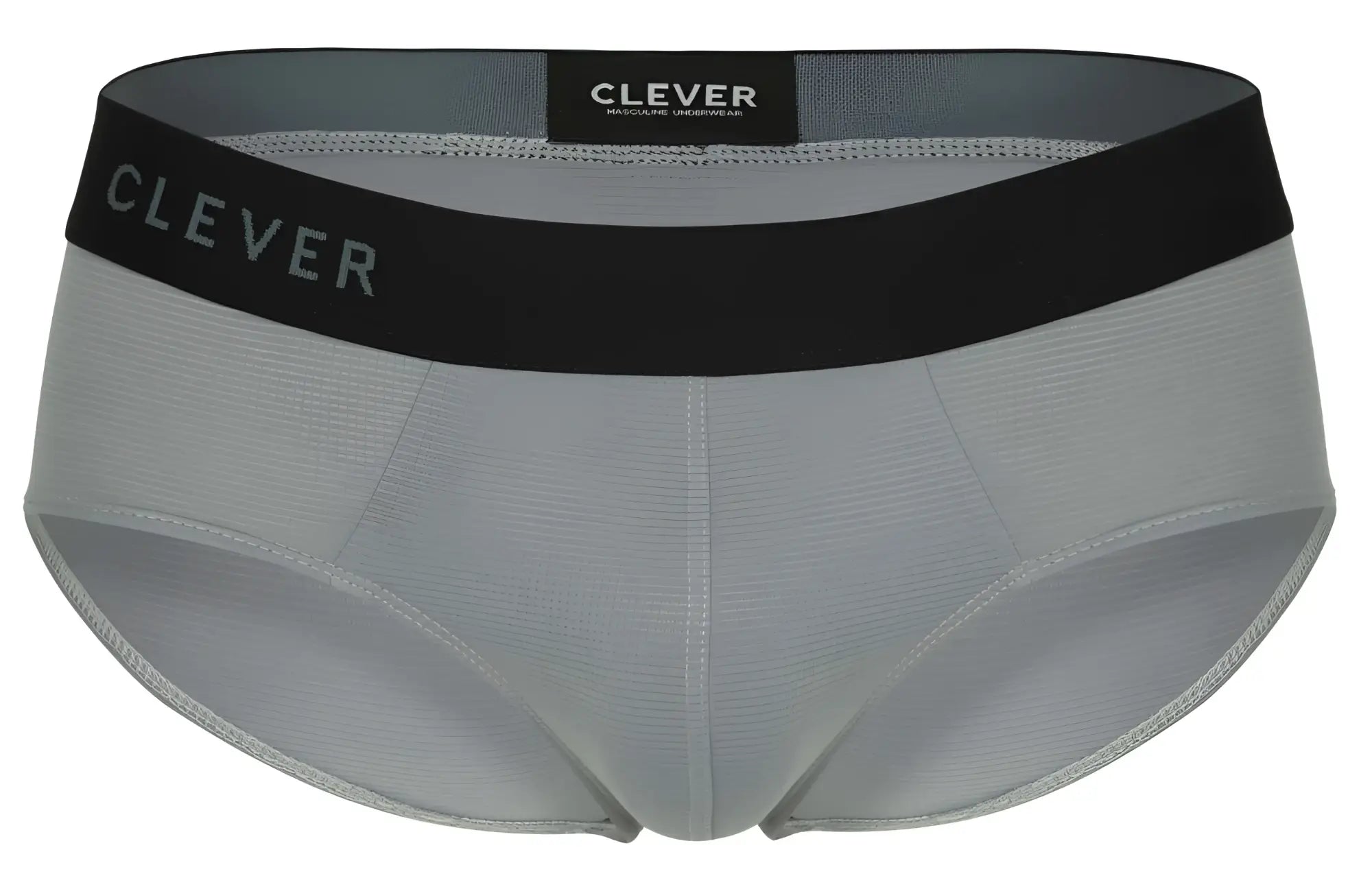 Gray clever 1862 oneal briefs with black waistband featuring clever brand name in white lettering for comfortable wear