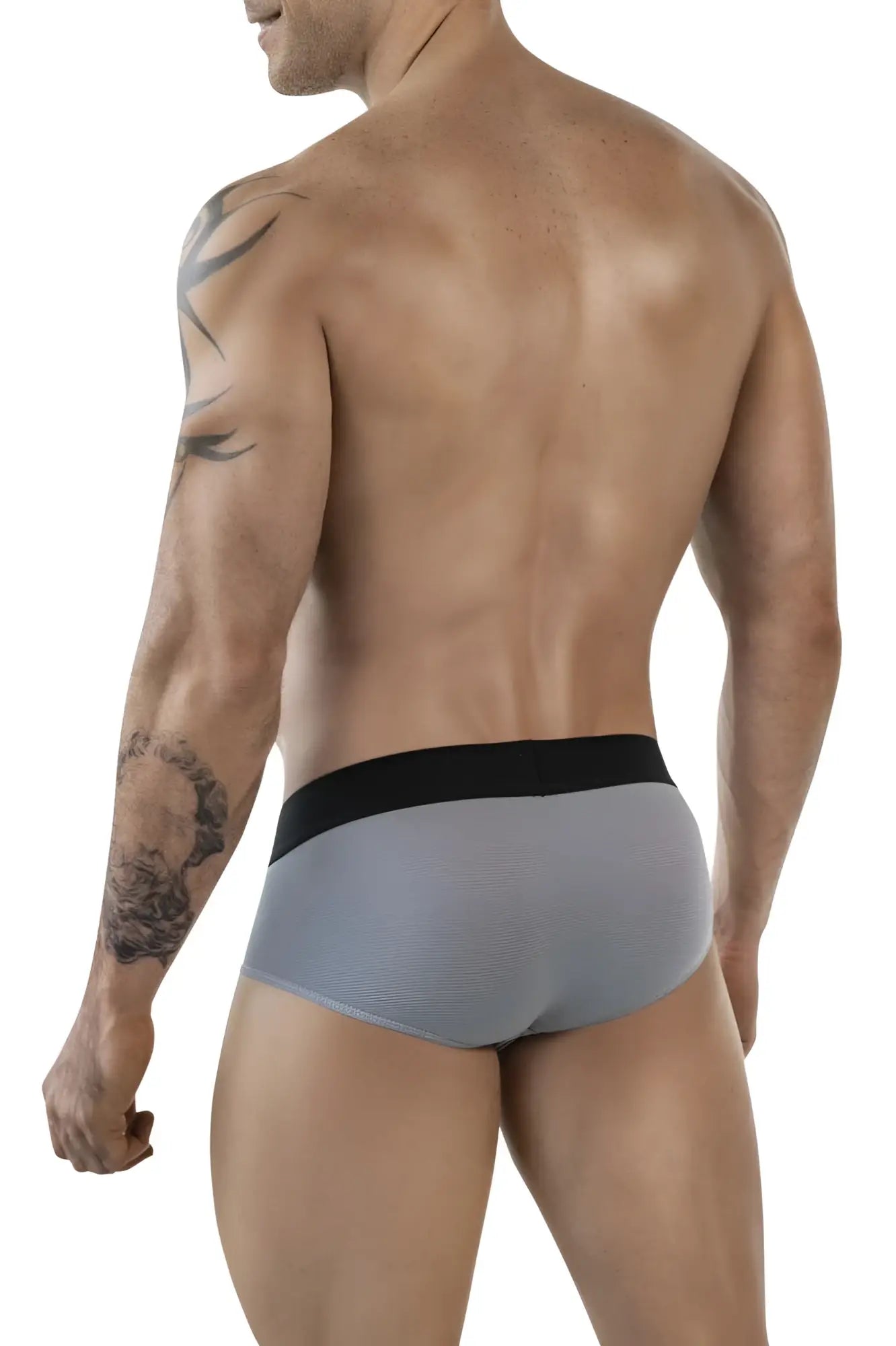 Gray clever 1862 oneal briefs featuring textured fabric and a black elastic waistband for comfortable support