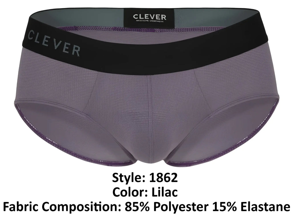 Lilac clever 1862 oneal briefs for men made of 85 polyester 15 elastane with black waistband and gray brand name