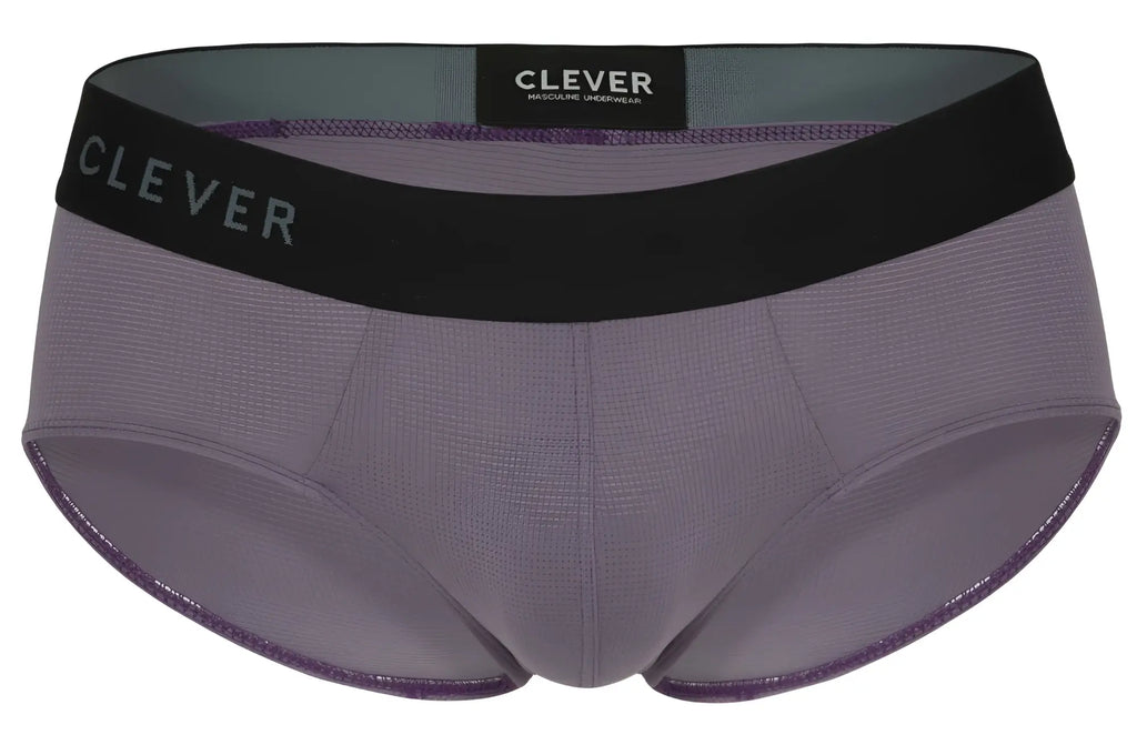 Purple textured clever 1862 oneal briefs with black waistband and white clever branding in lilac color