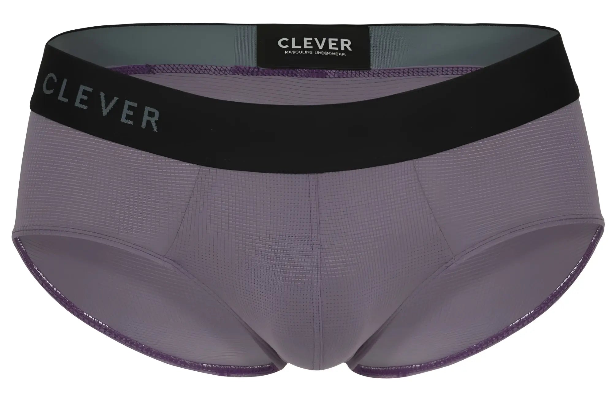 Purple textured clever 1862 oneal briefs with black waistband and white clever branding in lilac color
