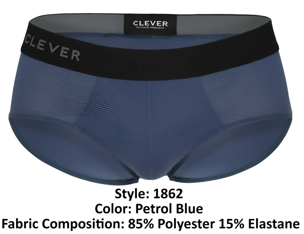 Petrol blue clever 1862 oneal briefs for men with black waistband featuring clever brand name in gray lettering