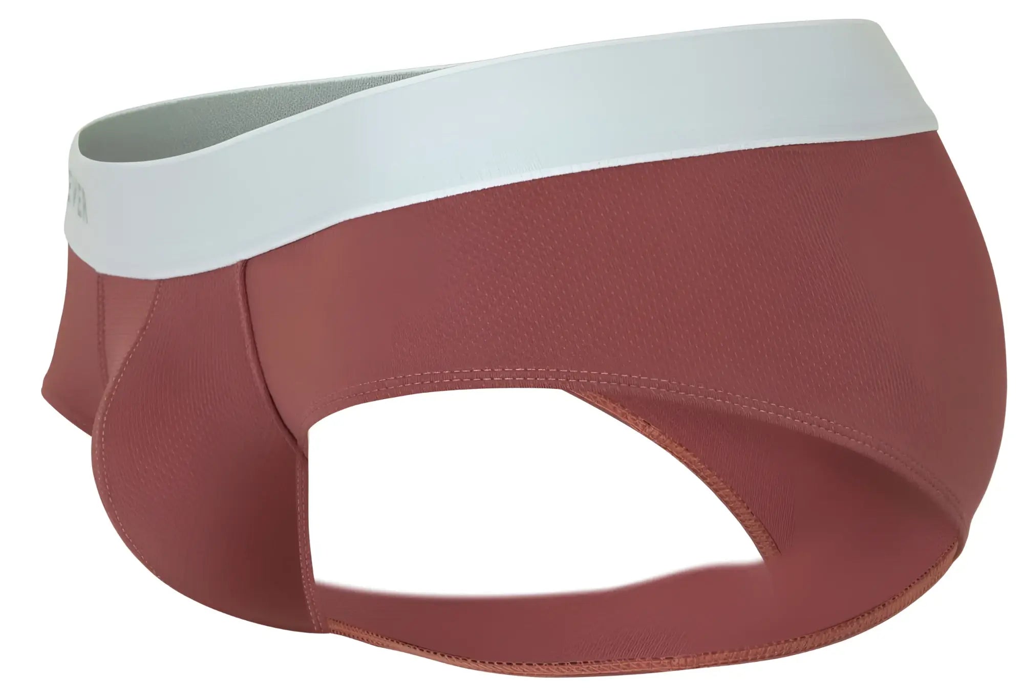 A sleek rust-colored clever 1863 Lecler brief with a contrasting white elastic waistband for comfortable wear