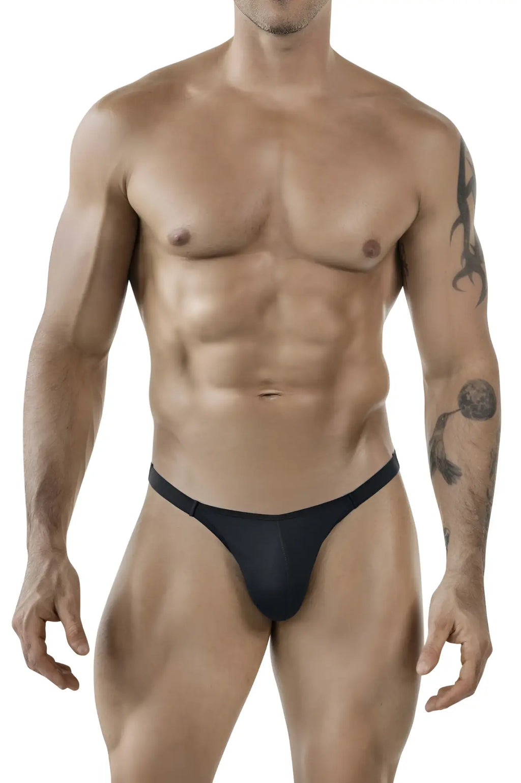 Black mesh thong bikini back side from clever 1865 oomph bikini in color black made with breathable material