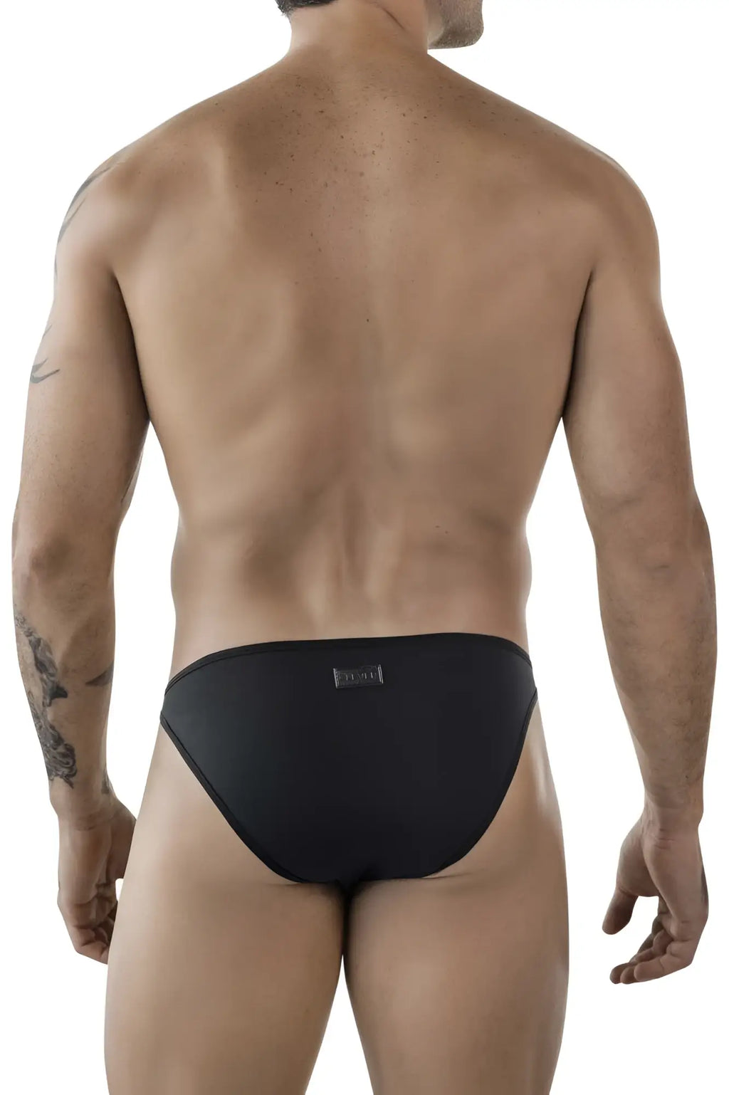 Black briefs clever 1865 oomph bikini with sleek form-fitting design and small metallic logo on waistband