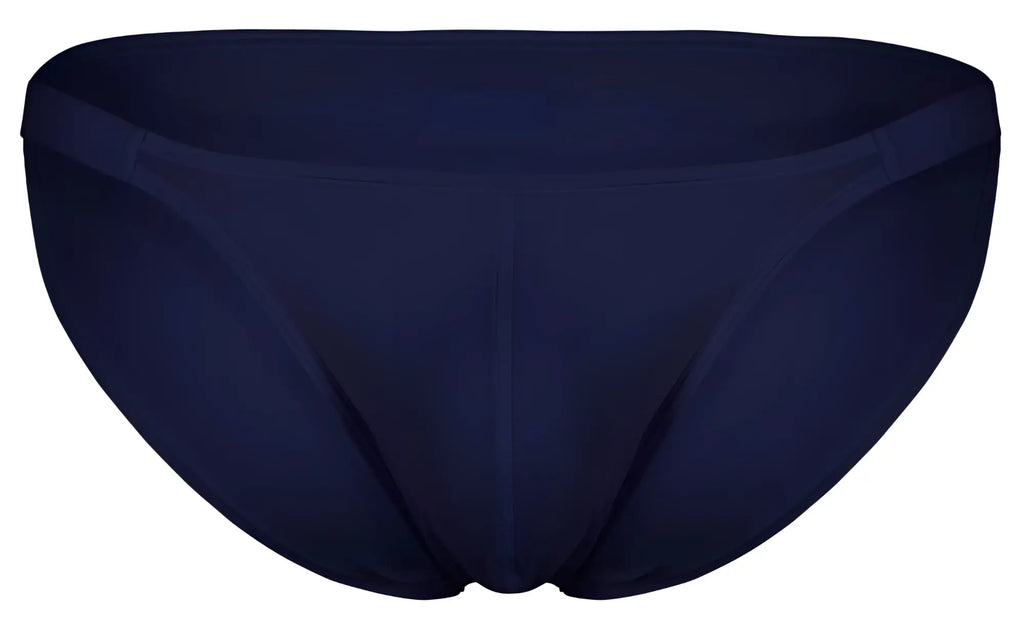 Navy blue clever 1865 oomph bikini briefs with smooth seamless fabric finish front side view