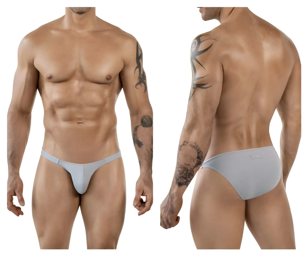 Light gray seamless form-fitting men’s briefs with smooth fabric finish from Clever 1865 Oomph Bikini Color Gray collection