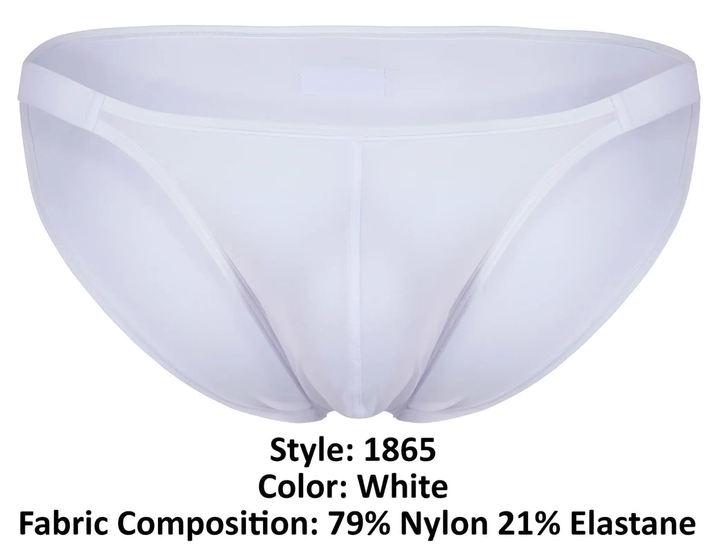 White clever 1865 oomph bikini briefs made of 79% nylon 21% elastane with smooth form fitting design and supportive waistband