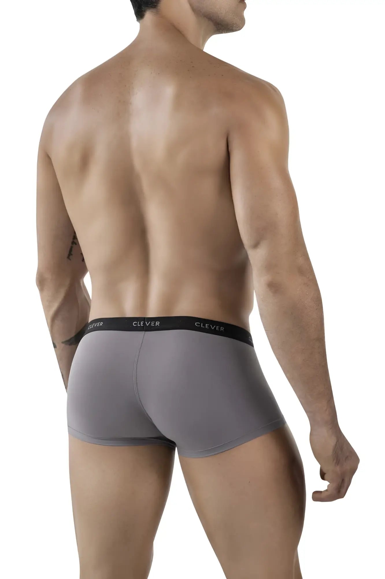 Gray clever 1866 tokio trunks men’s briefs with black elastic waistband and clever brand name for comfortable wear