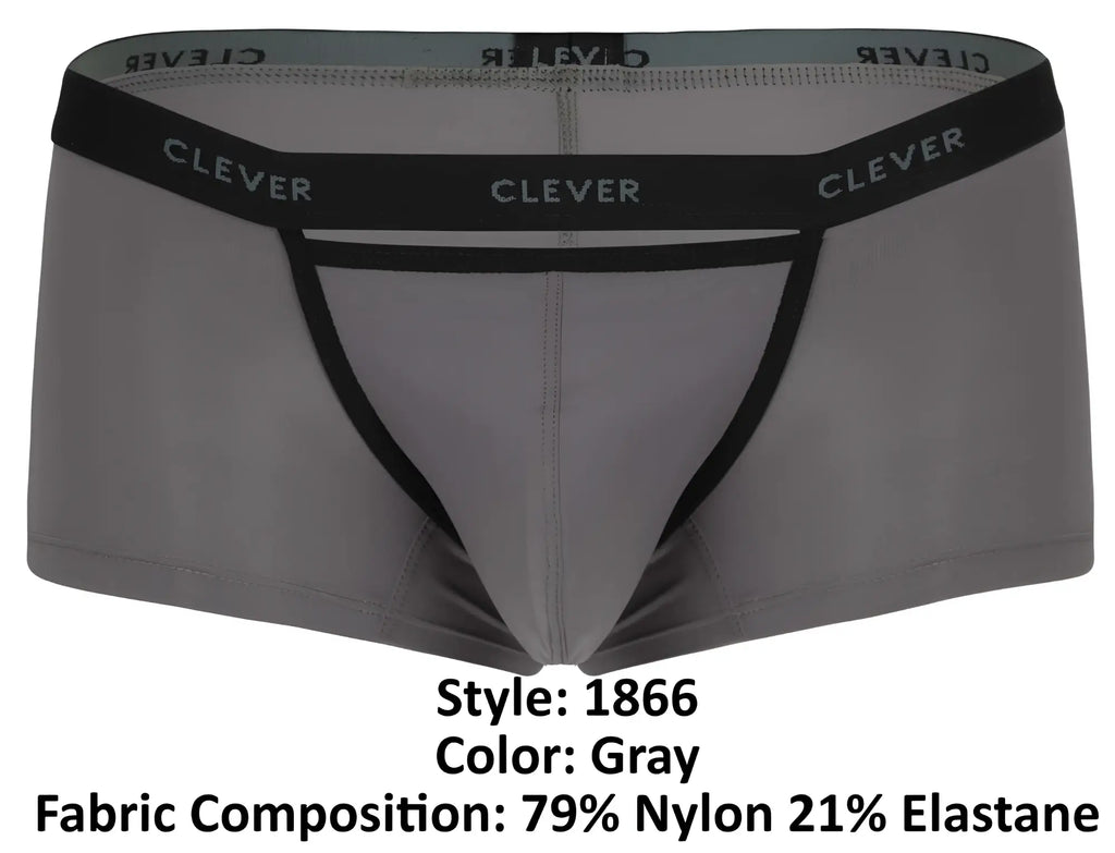 Gray clever 1866 tokio trunks men’s briefs with black trim and branded waistband made from soft stretch fabric
