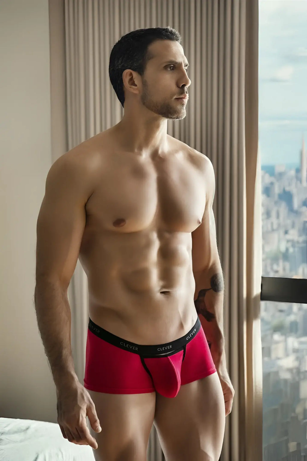 Red calvin klein clever 1866 tokio boxer briefs with black waistband featuring brand logo in red color