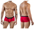 Red clever 1866 tokio trunks men’s boxer briefs with black elastic waistband and white clever logo