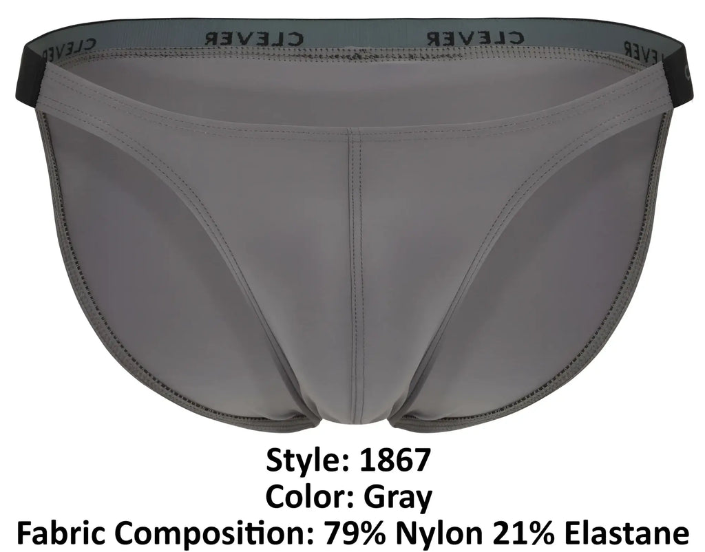 Gray clever 1867 tokio bikini briefs with black elastic waistband and white clever logo for comfortable daily wear