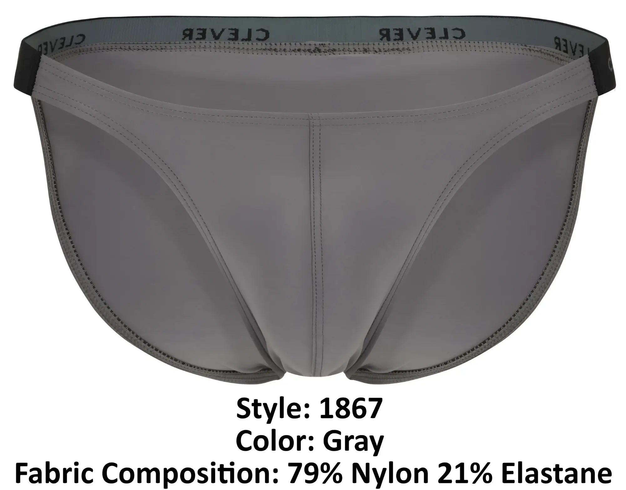 Gray clever 1867 tokio bikini briefs with black elastic waistband and white clever logo for comfortable daily wear