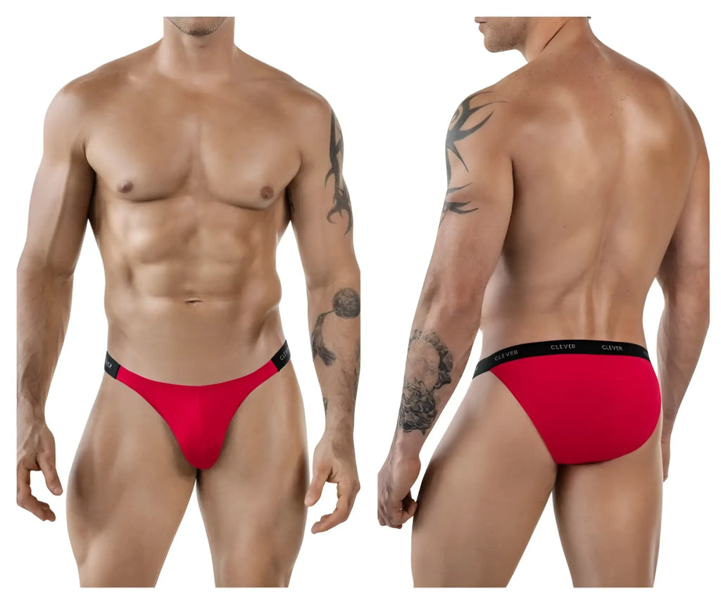 Red men’s briefs clever 1867 tokio bikini with black elastic waistband featuring clever brand name