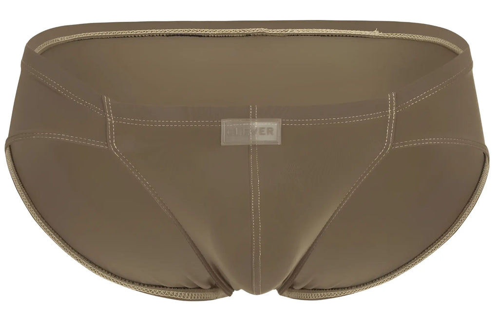 Olive green men’s swim trunks clever 1870 audaz bikini color brown with subtle textured finish and matching stitching