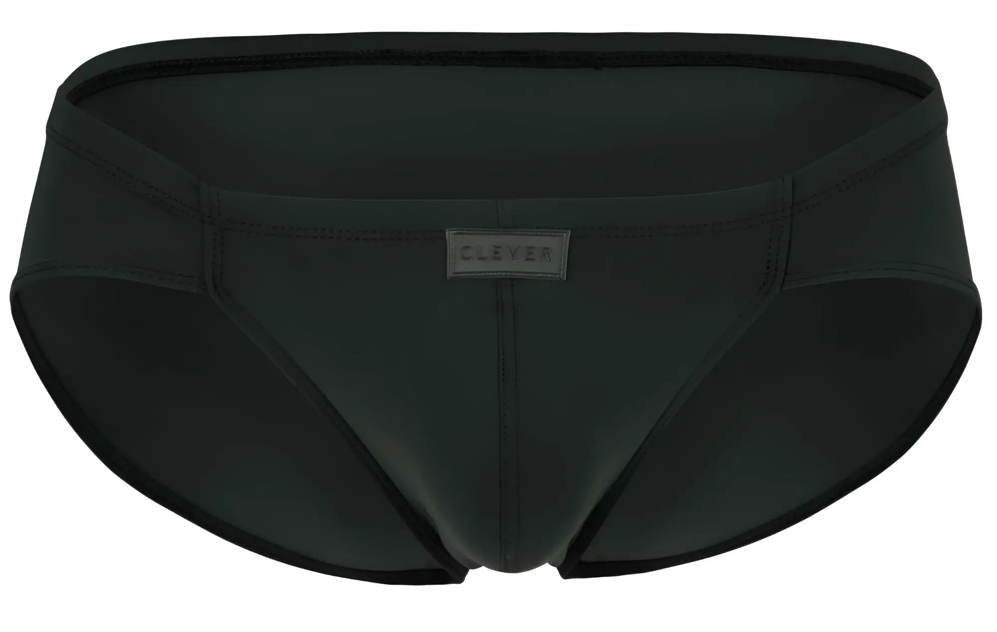 Black men’s swim trunks clever 1870 audaz bikini in dark gray with sleek form-fitting design and clever label on waistband