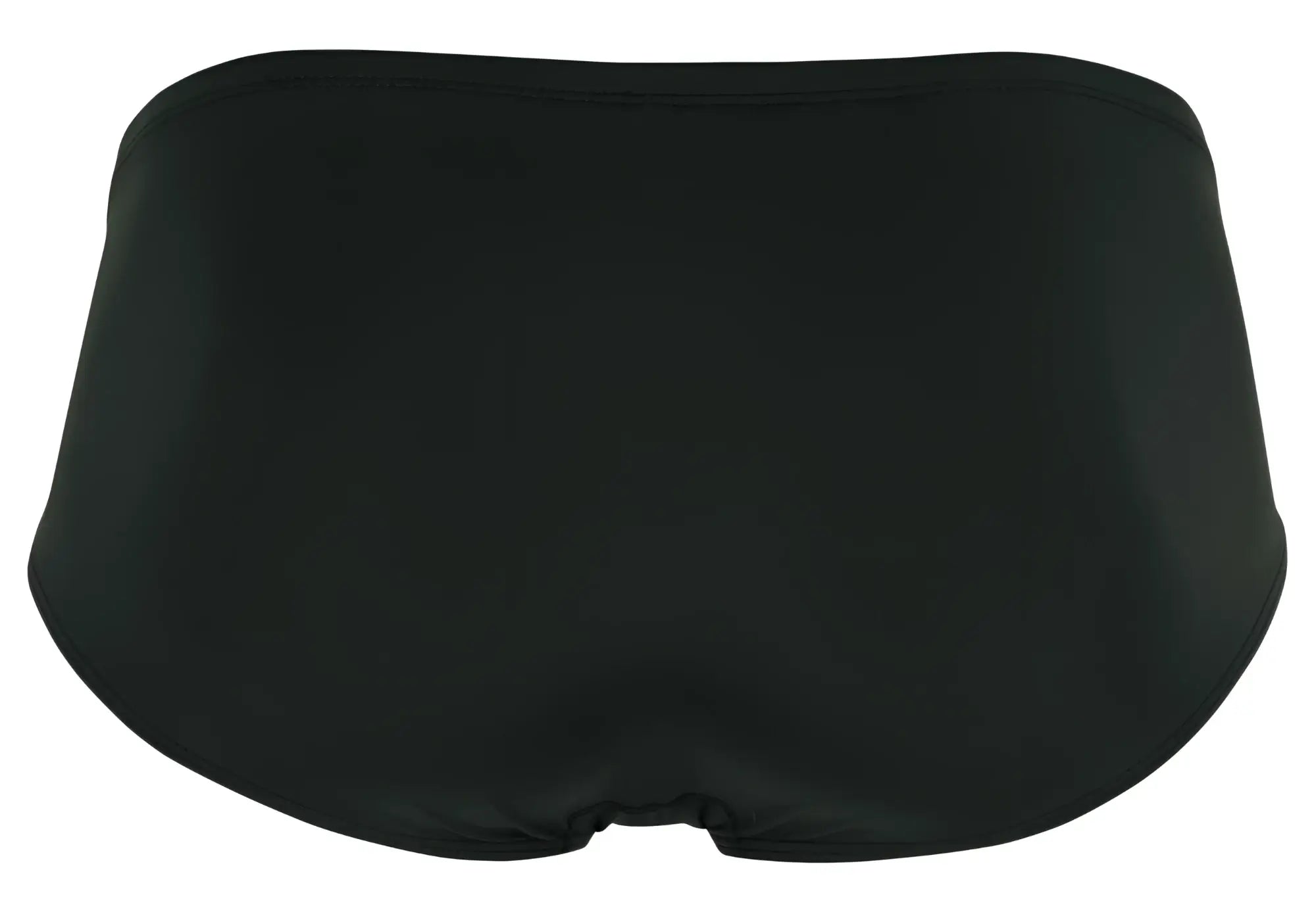Black satin briefs clever 1870 audaz bikini in dark gray with a smooth sleek finish shown from the back side