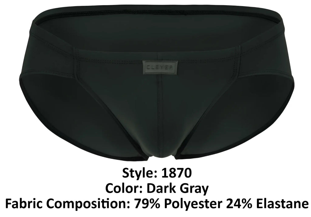 Dark gray clever 1870 audaz bikini men’s briefs in sleek form-fitting design made of 79% polyester 24% elastane