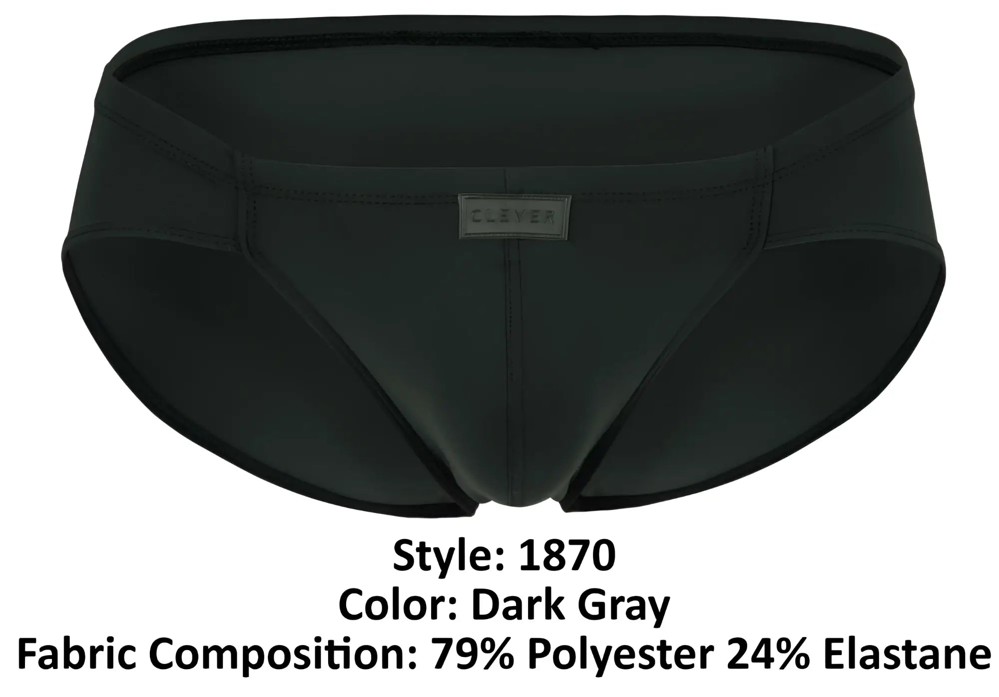 Dark gray clever 1870 audaz bikini men’s briefs in sleek form-fitting design made of 79% polyester 24% elastane