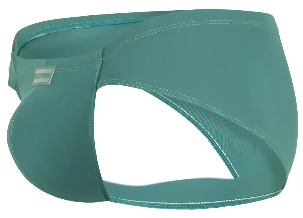 Teal-colored clever 1870 audaz bikini color green swim trunks with sleek design and white stitching along seams