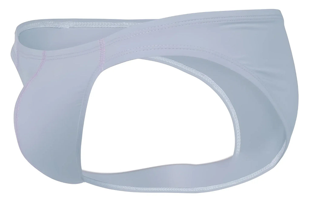 White form-fitting clever 2005 raices briefs in gray with smooth stretchy fabric and subtle pink stitching along edges