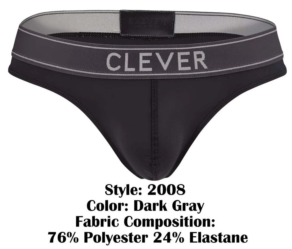 Dark gray clever 2008 briefs made from polyester and elastane blend showing the back side of the product