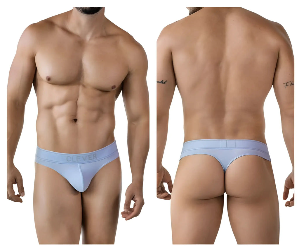 Light blue cotton briefs with clever branding on the waistband from clever 2008 raw thongs collection
