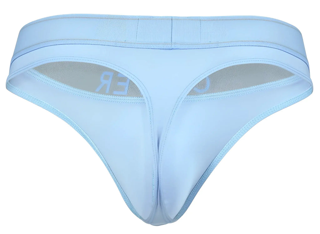 Light blue clever 2008 raw thong made of smooth fabric with seamless design and subtle inner logo