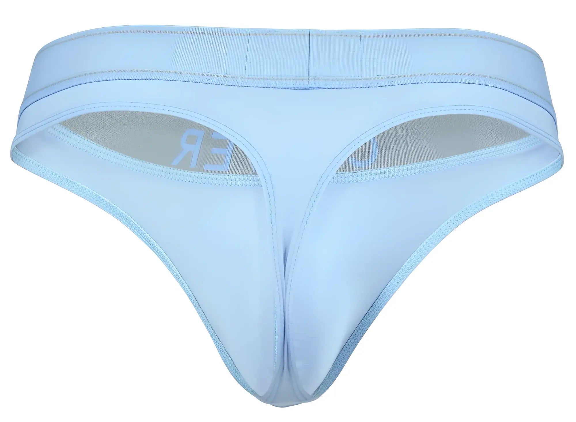 Light blue clever 2008 raw thong made of smooth fabric with seamless design and subtle inner logo