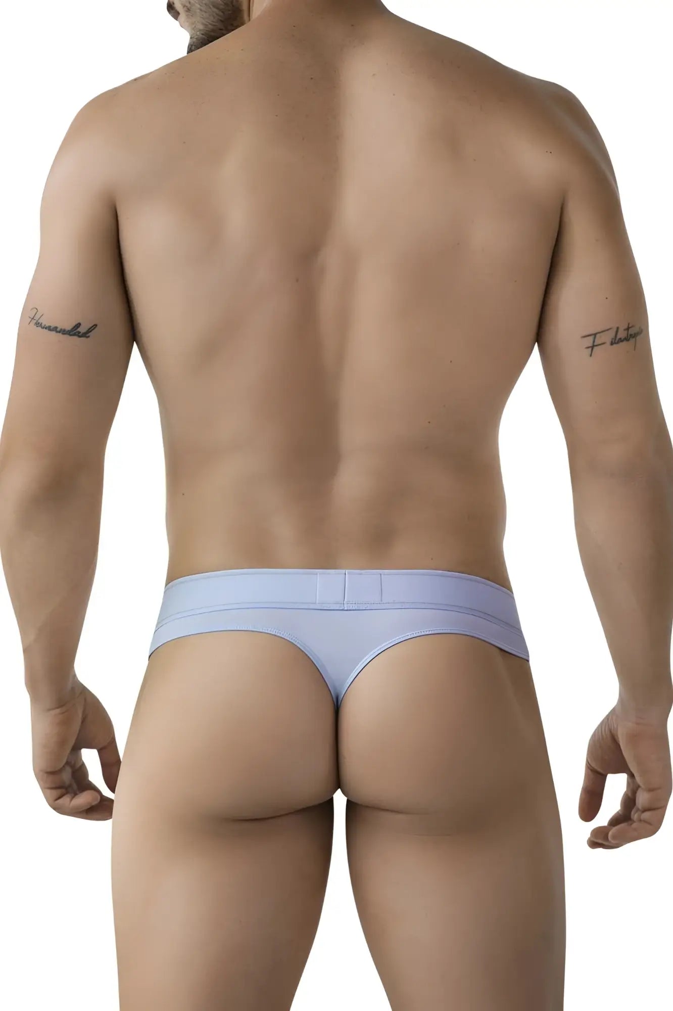 Light blue clever 2008 raw thong underwear with smooth fabric finish shown from the front side