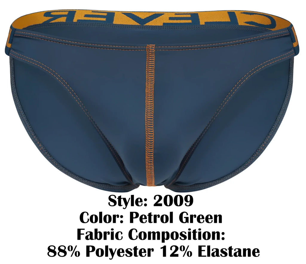 Petrol green clever 2009 earthskin bikini briefs with yellow waistband and orange stitched seams for everyday wear