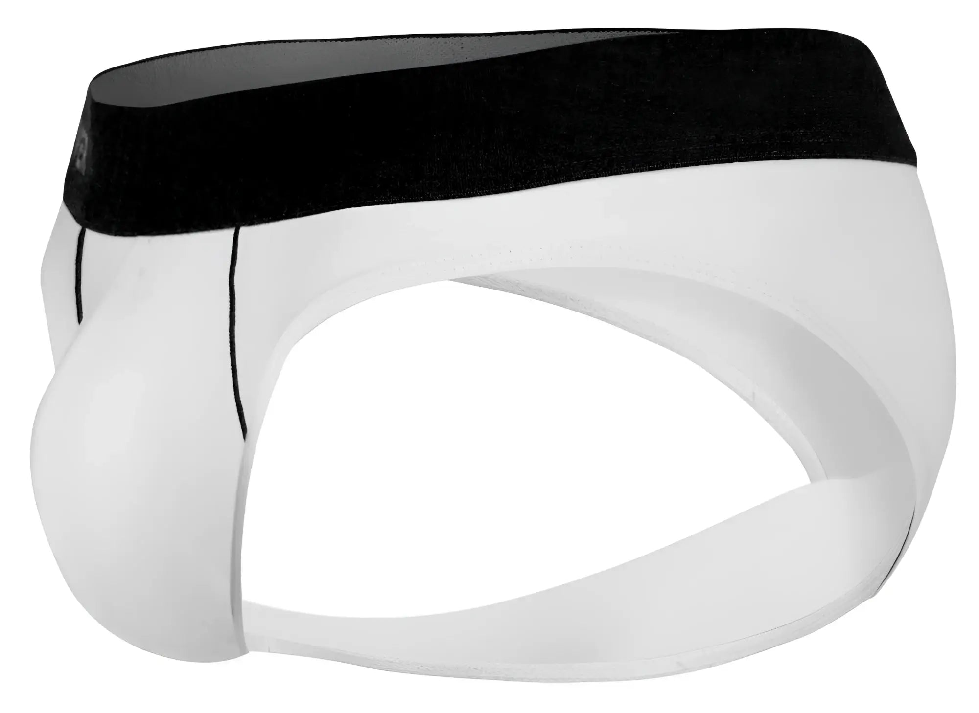 White clever 2012 origen briefs with black elastic waistband and subtle vertical stitching details in front view