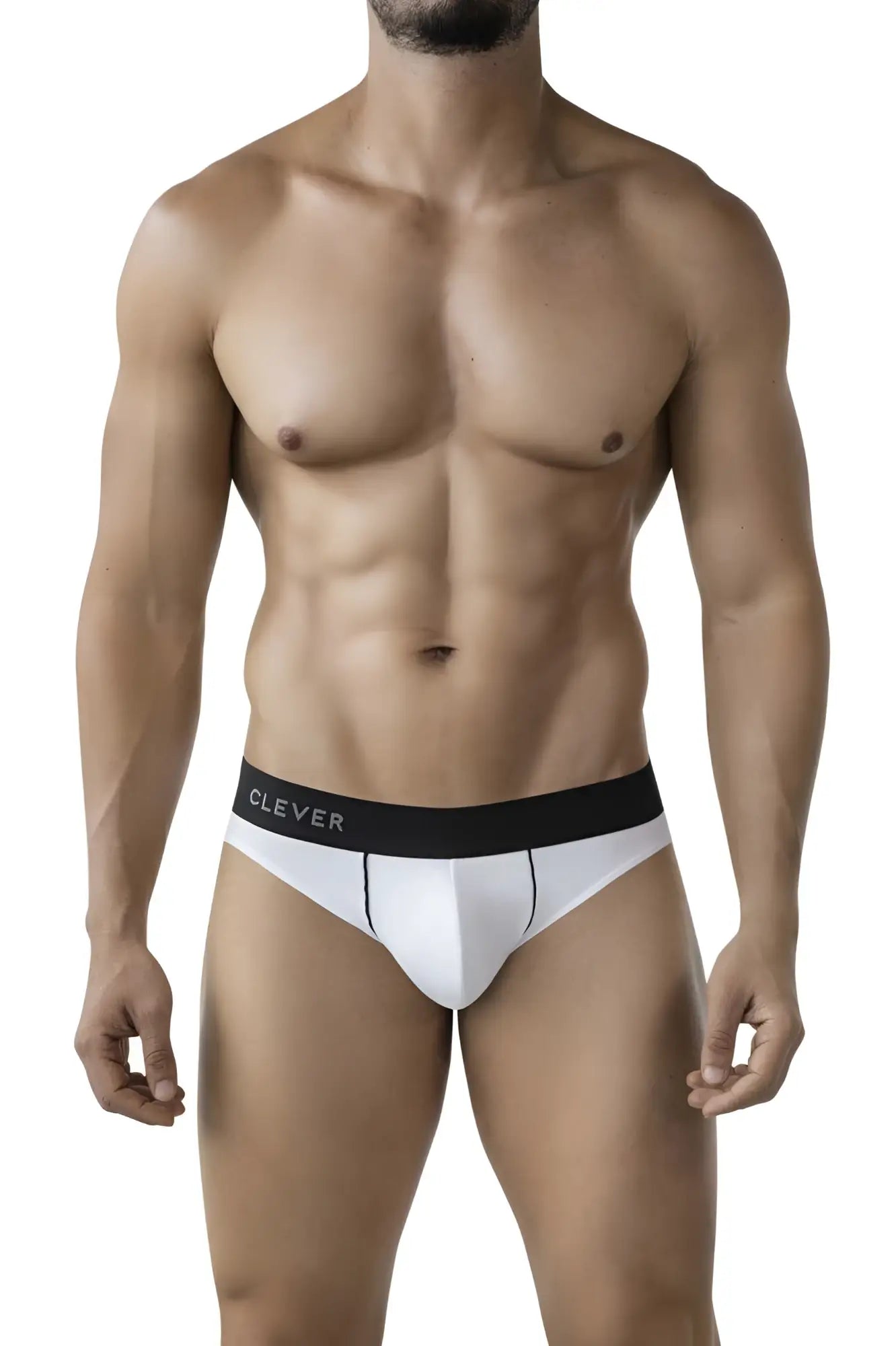 White clever 2012 origen briefs with a black waistband and white logo in comfortable cotton fabric
