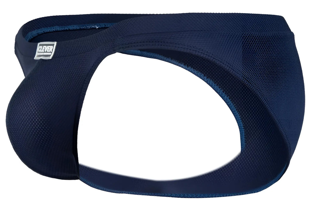 Navy blue textured brief with darker trim and clever logo on waistband from clever 2014 reto briefs collection