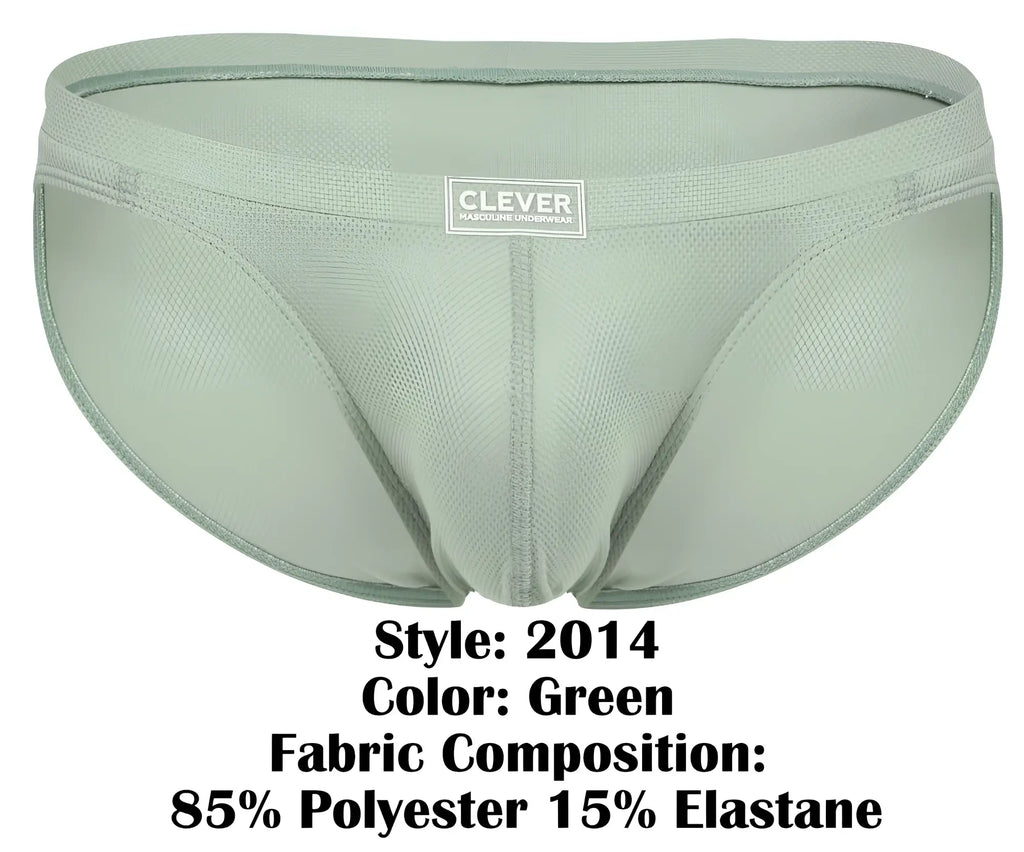 A sleek light green clever 2014 reto brief made with breathable mesh fabric blend of 85 polyester and 15 elastane