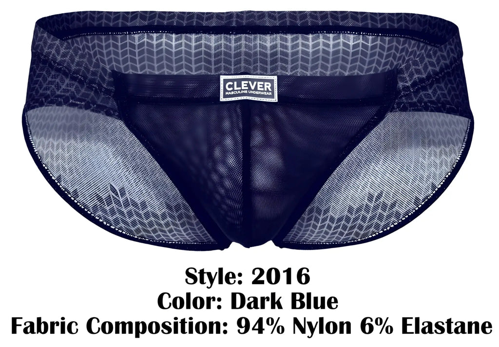 Dark blue mesh Clever 2016 Mosaico briefs with subtle geometric pattern and branded label on front side