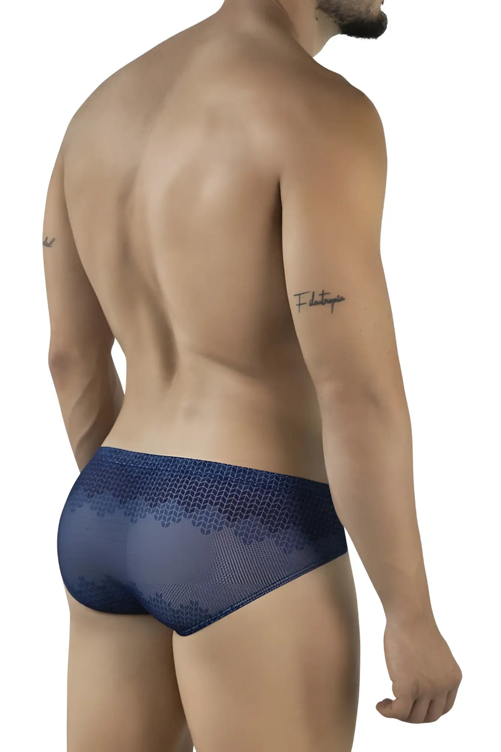 Navy blue lace trimmed Clever 2016 Mosaico briefs for men showing front side in dark blue color